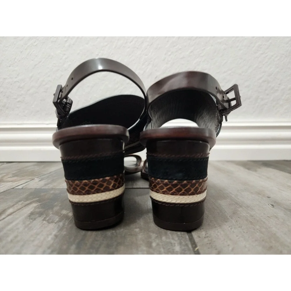 Tory Burch Brown Platform Sandals Snake Embossed Leather Slingback Block 